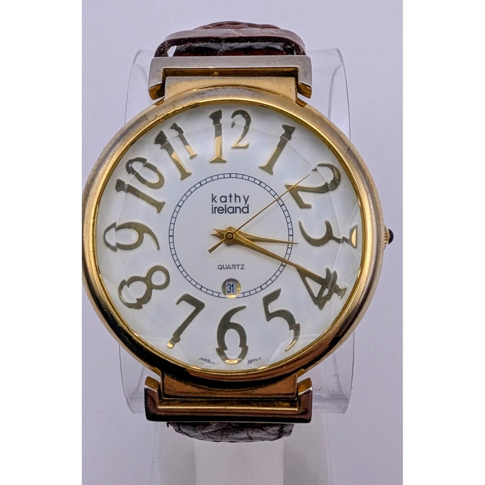 VTG Kathy Ireland GoldTone Brown Braided Leather Band Womens Watch New battery - Picture 6 of 7